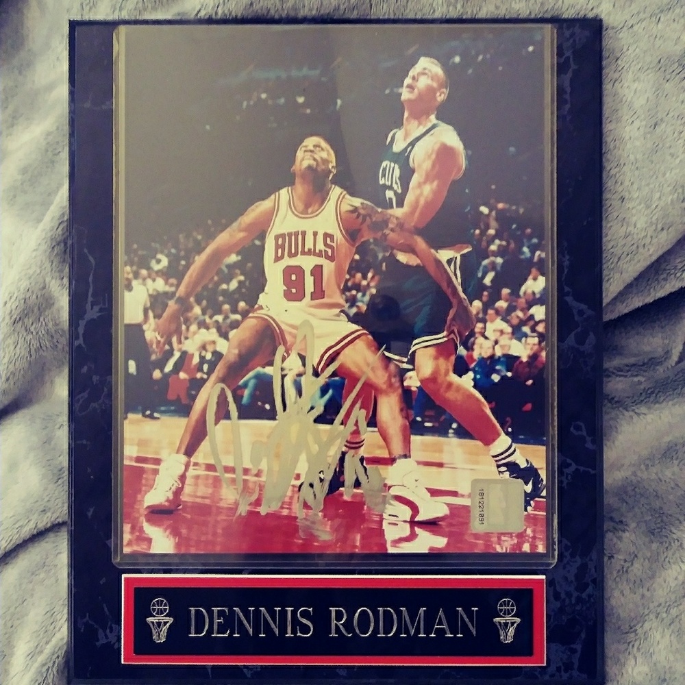 Autographed Dennis Rodman plaque